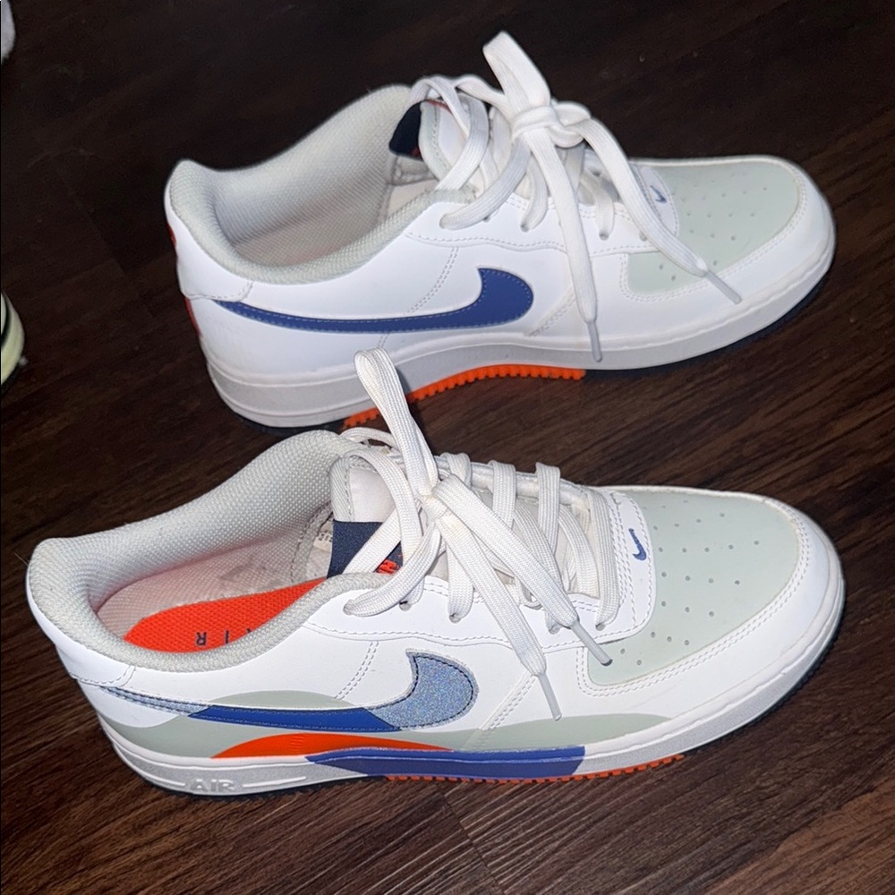 Nike White and Gray Sneakers with Blue and Orange Accents